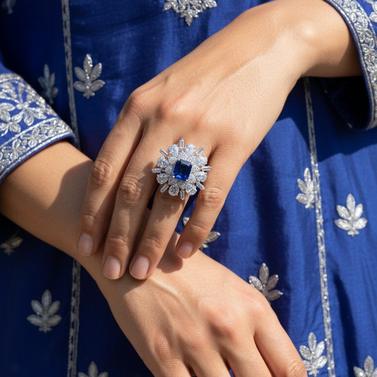 Sapphire Halo Royale Ring
