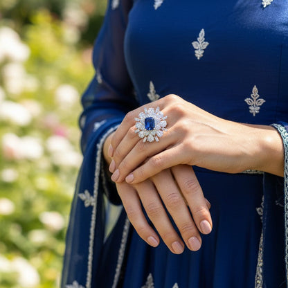 Sapphire Halo Royale Ring