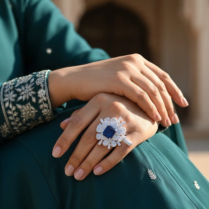 Sapphire Halo Royale Ring