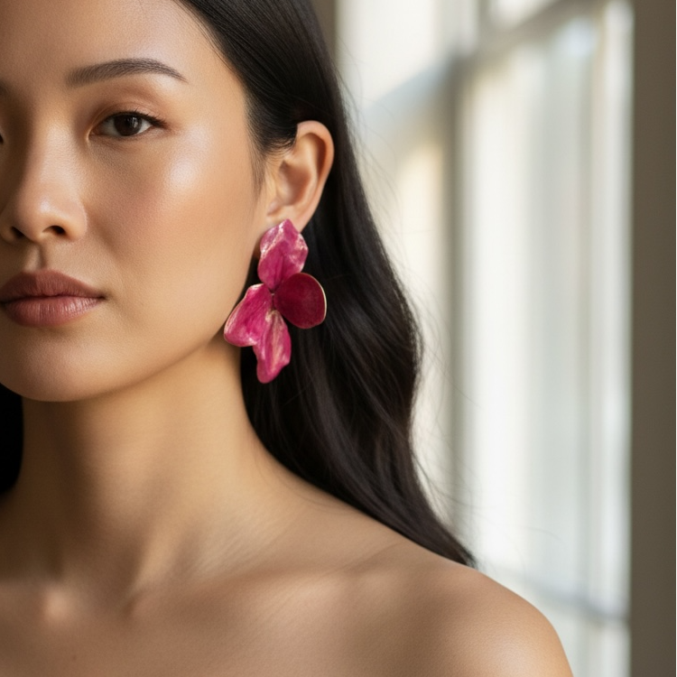 Pink Camellia Earrings