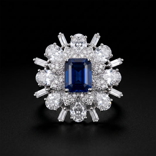 Sapphire Halo Royale Ring